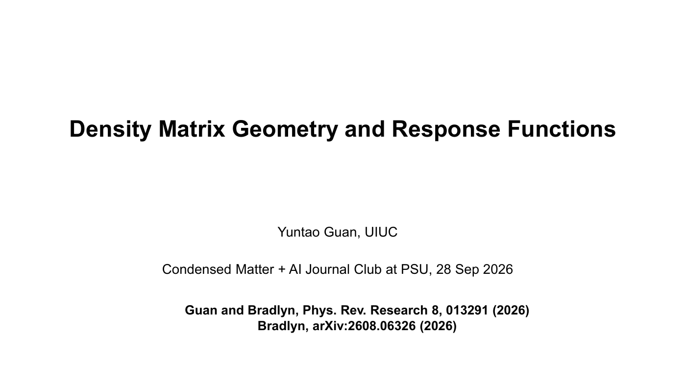 Density Matrix Geometry and Response Functions — slides — page 1 of 48
