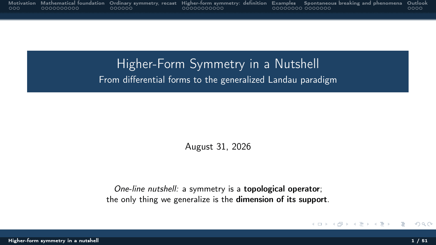 Higher-Form Symmetry in a Nutshell — slides — page 1 of 51